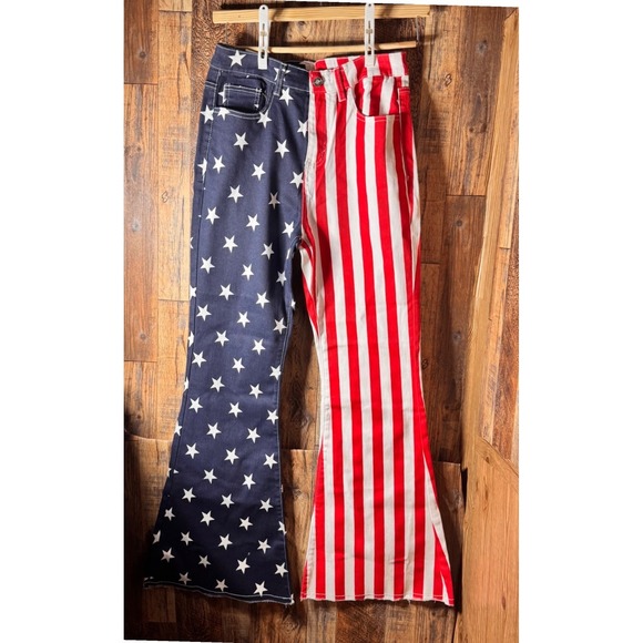 Womens American Flag Jeans Stars and Stripes Flare Pants Size 12 - Picture 1 of 8